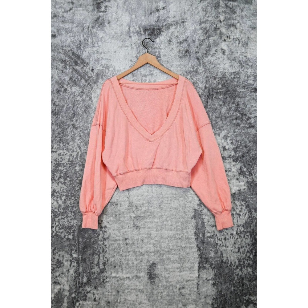 Free People Pink French Terry Pullover Open Back Crop Sweatshirt S Small - Picture 3 of 8
